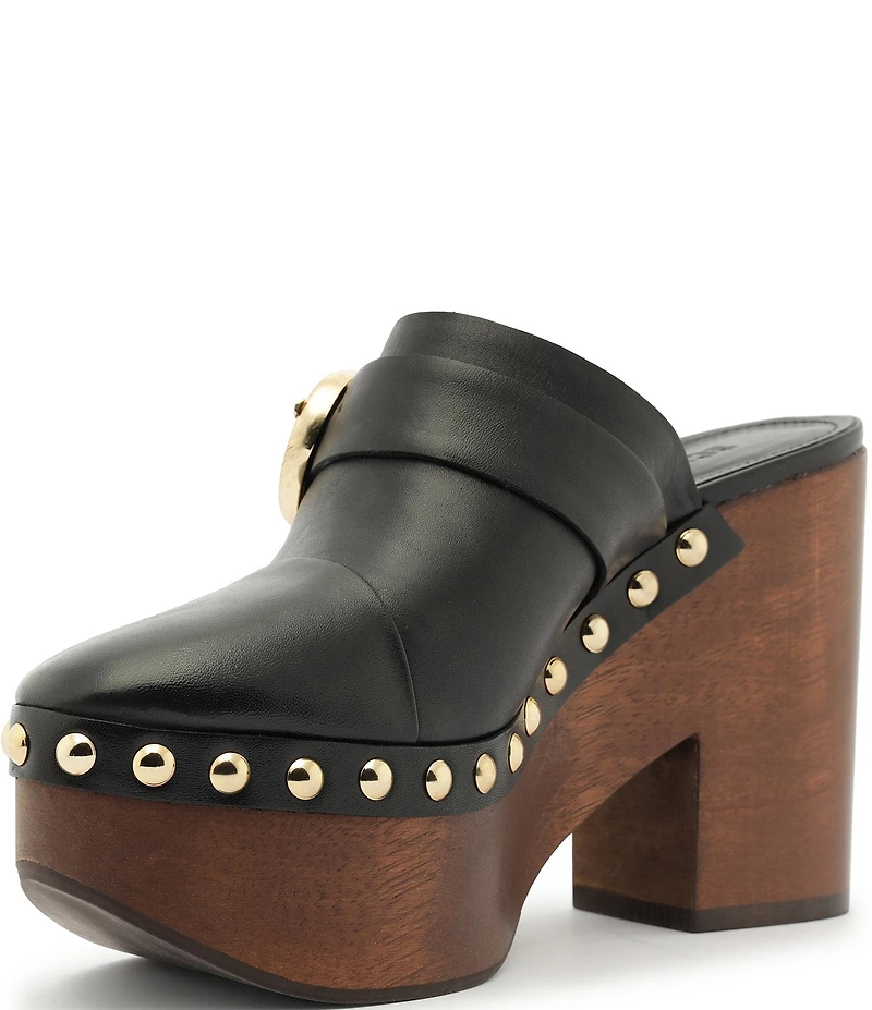 Schutz Piper Leather Block Heel Platform Clogs