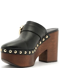 Schutz Piper Leather Block Heel Platform Clogs
