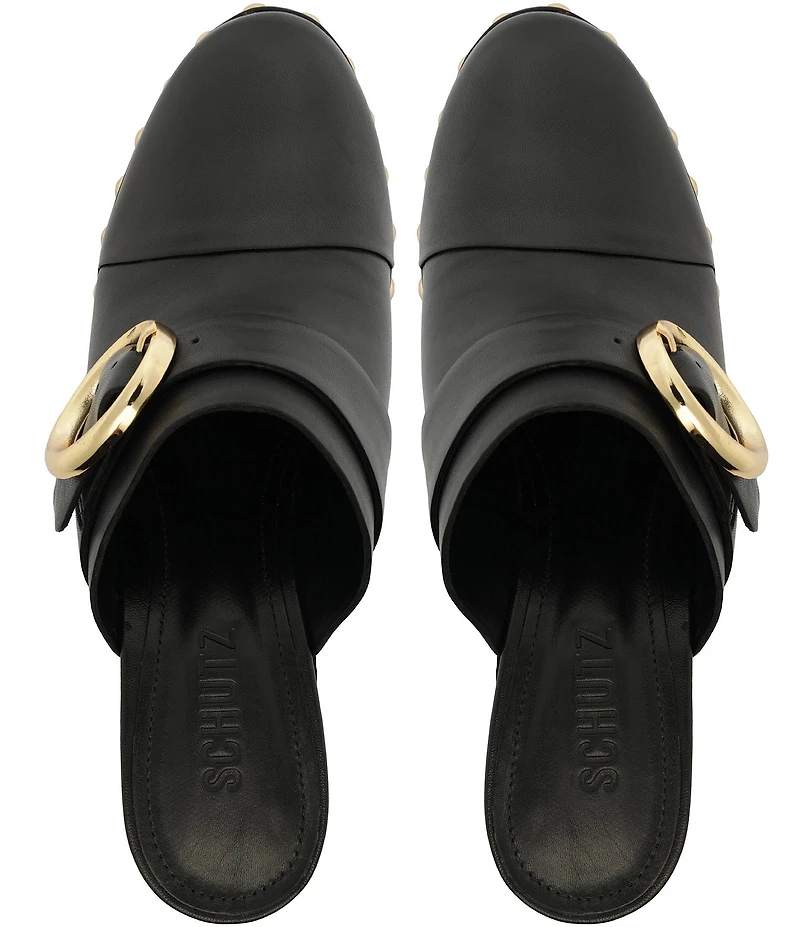 Schutz Piper Leather Block Heel Platform Clogs