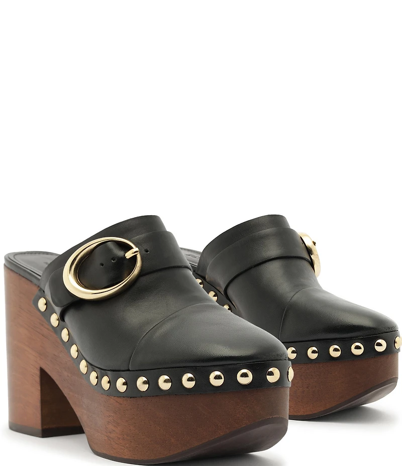 Schutz Piper Leather Block Heel Platform Clogs