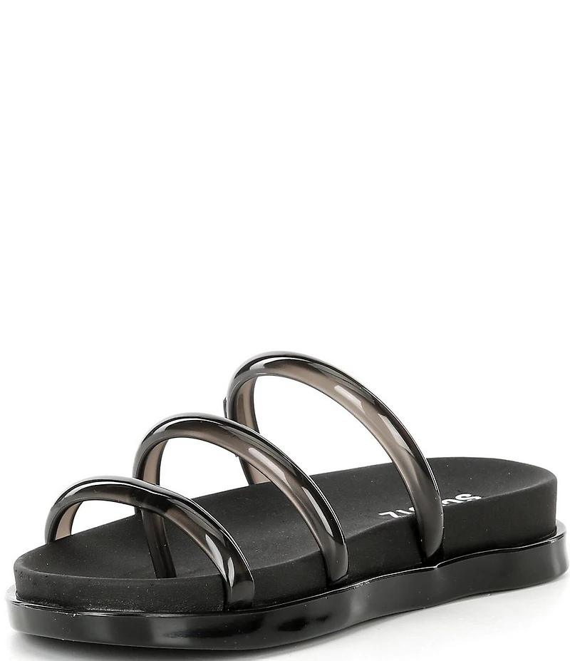 Schutz Polly Sporty Polyvinyl Triple Strap Slide Sandals