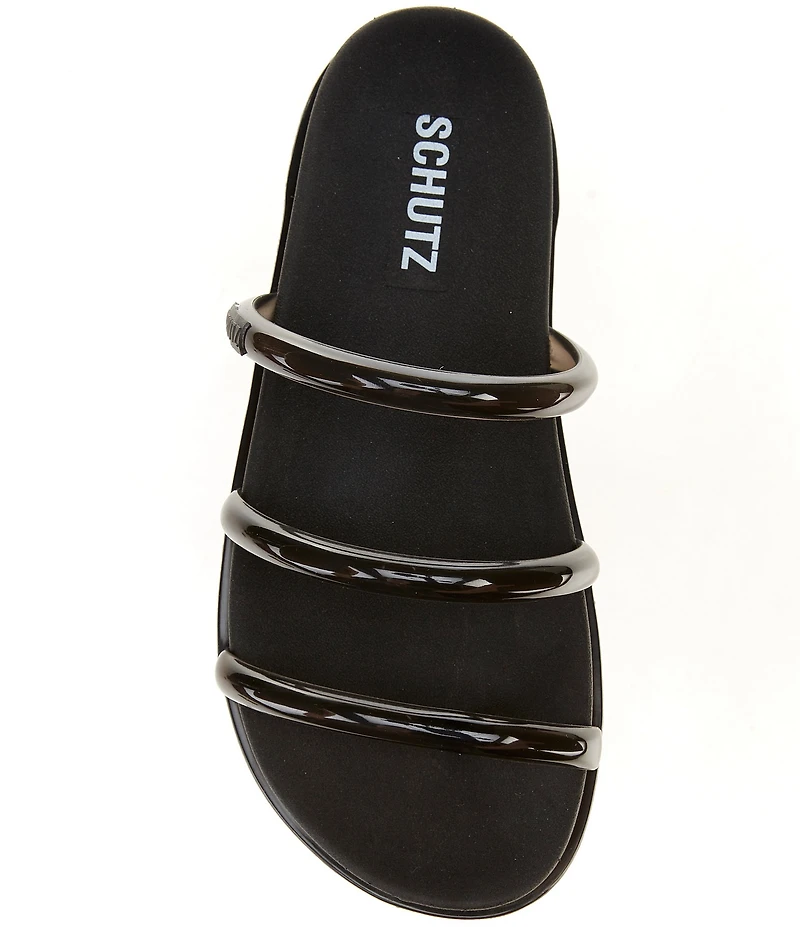 Schutz Polly Sporty Polyvinyl Triple Strap Slide Sandals