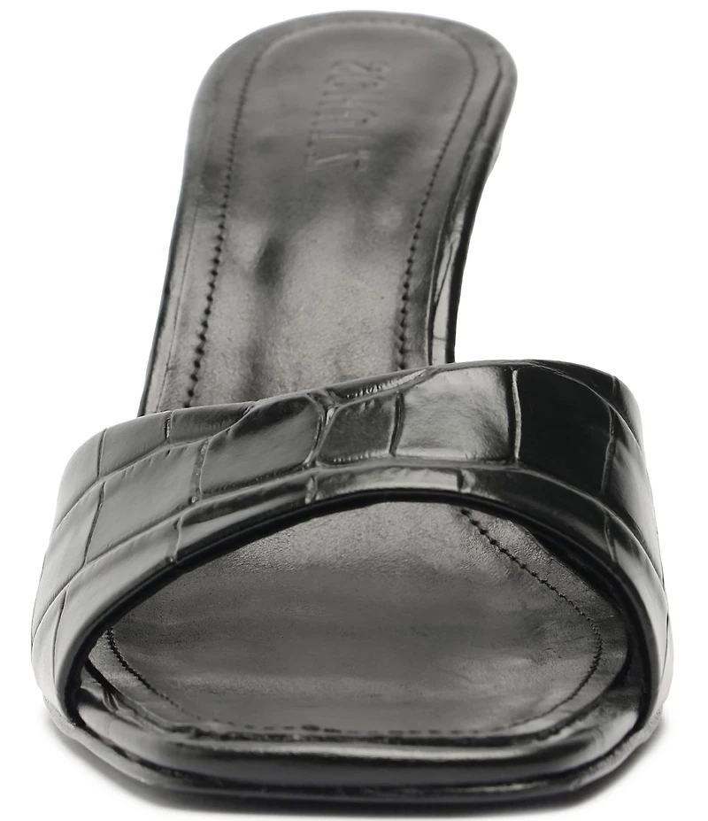 Schutz Posseni Crocodile Embossed Leather Dress Slides