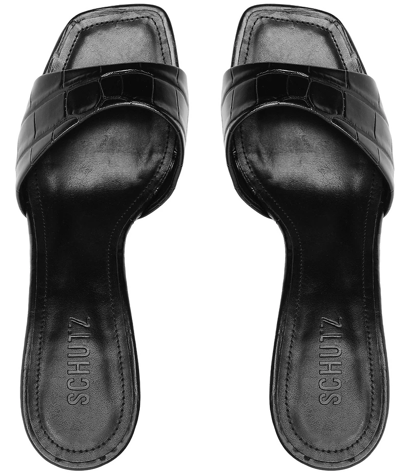 Schutz Posseni Crocodile Embossed Leather Dress Slides
