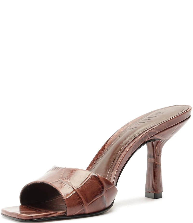 Schutz Posseni Crocodile Embossed Leather Dress Slides