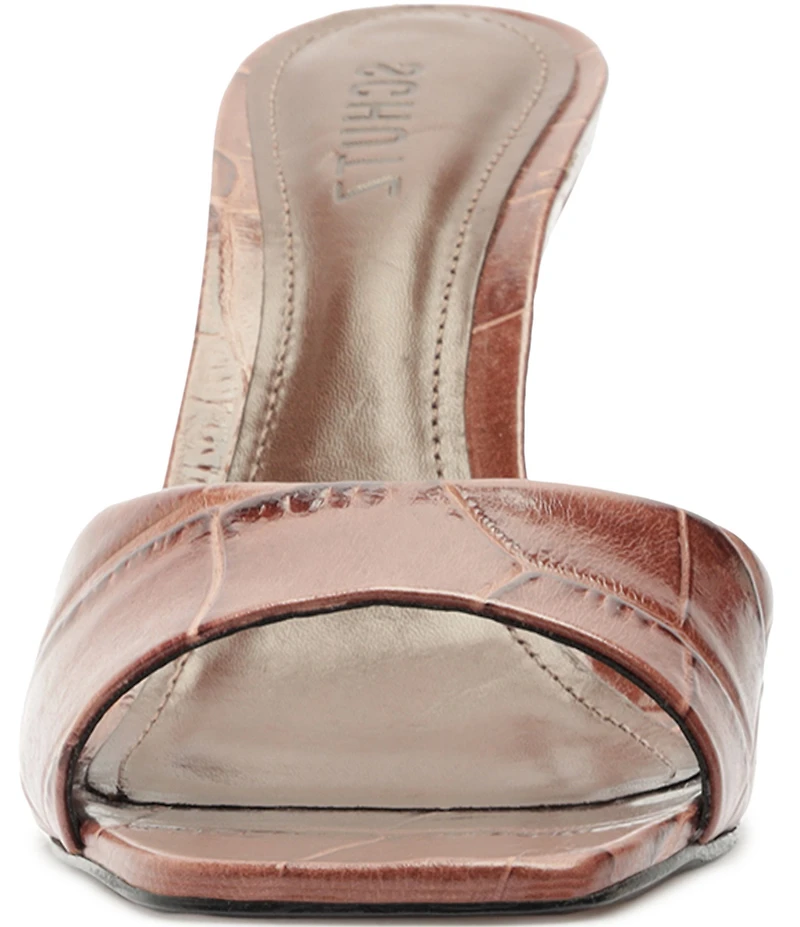 Schutz Posseni Crocodile Embossed Leather Dress Slides