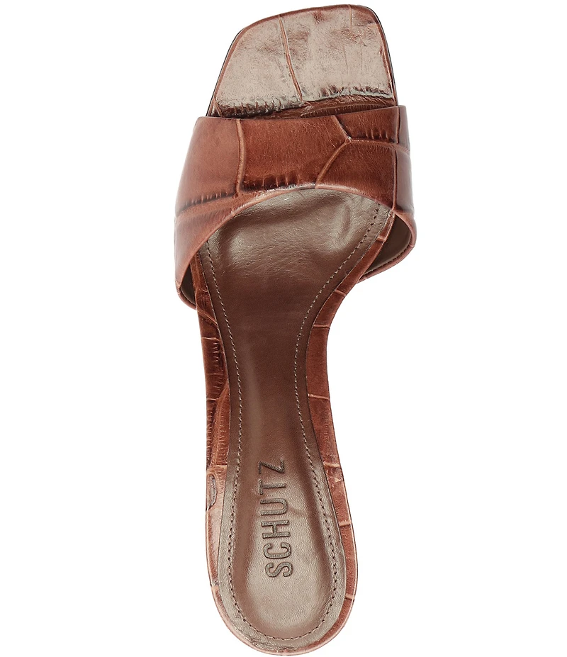 Schutz Posseni Crocodile Embossed Leather Dress Slides
