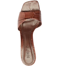 Schutz Posseni Crocodile Embossed Leather Dress Slides