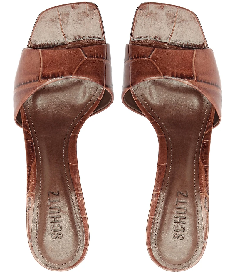 Schutz Posseni Crocodile Embossed Leather Dress Slides