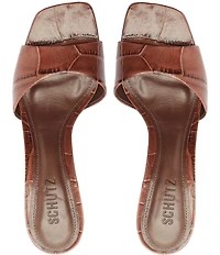 Schutz Posseni Crocodile Embossed Leather Dress Slides