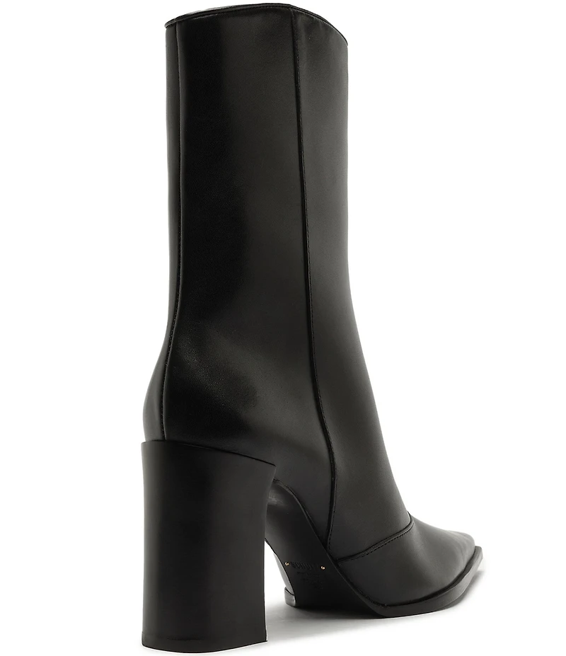 Schutz Raffaela High Block Leather Pointed Toe Booties