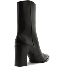 Schutz Raffaela High Block Leather Pointed Toe Booties