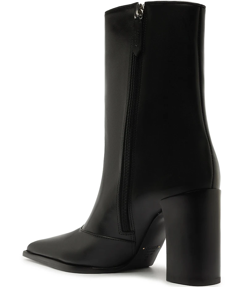 Schutz Raffaela High Block Leather Pointed Toe Booties