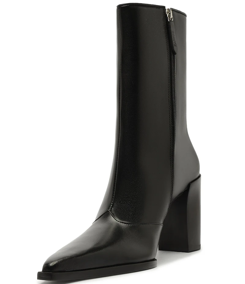 Schutz Raffaela High Block Leather Pointed Toe Booties