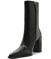 Schutz Raffaela High Block Leather Pointed Toe Booties