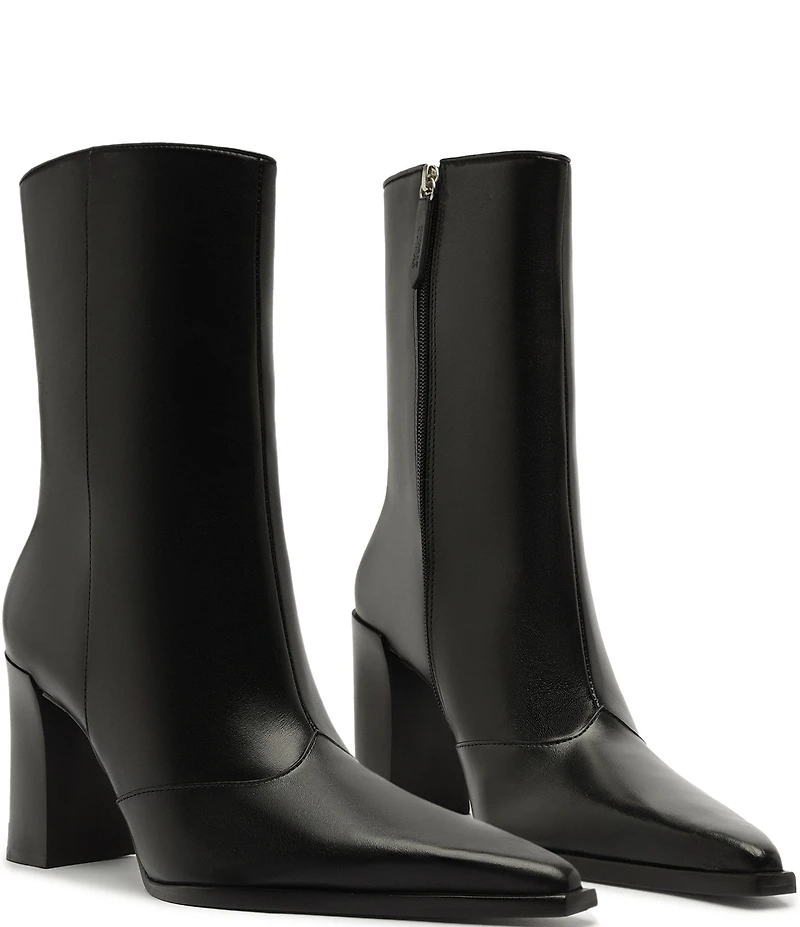 Schutz Raffaela High Block Leather Pointed Toe Booties