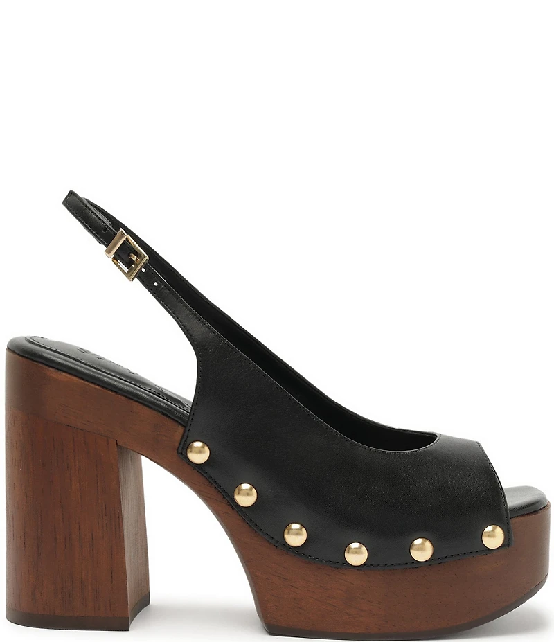 Schutz Rose Studded Leather Slingback Platform Block Heel Sandals