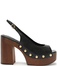 Schutz Rose Studded Leather Slingback Platform Block Heel Sandals