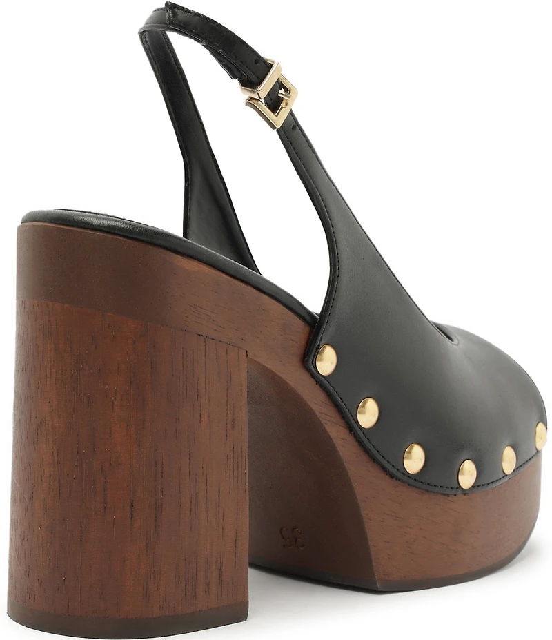 Schutz Rose Studded Leather Slingback Platform Block Heel Sandals