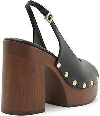 Schutz Rose Studded Leather Slingback Platform Block Heel Sandals