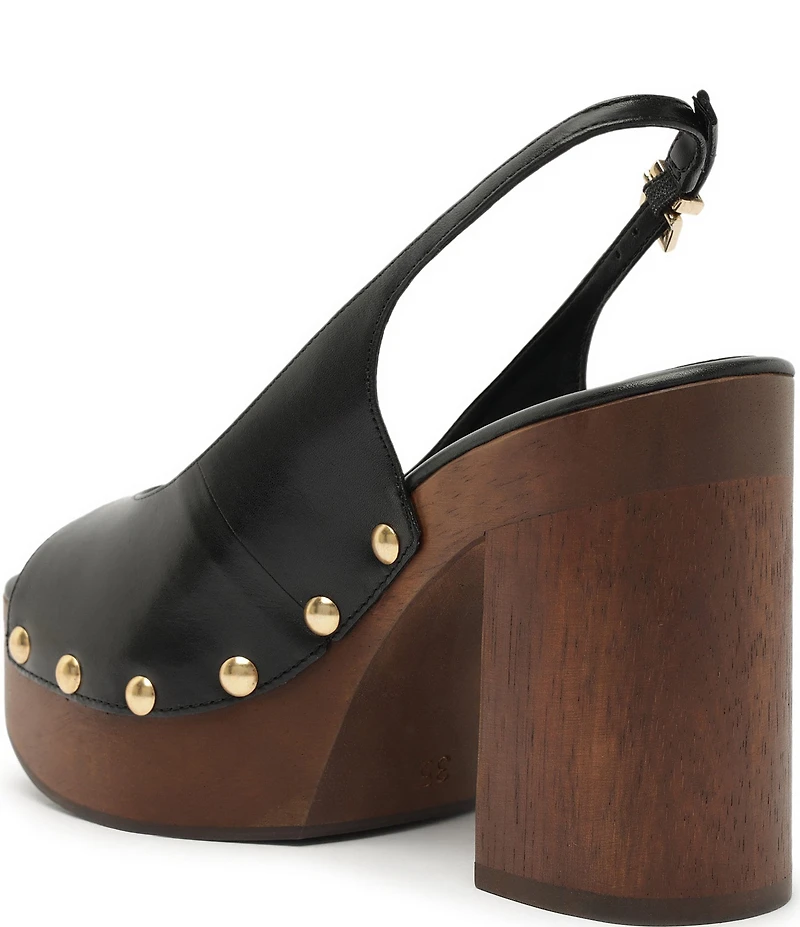 Schutz Rose Studded Leather Slingback Platform Block Heel Sandals