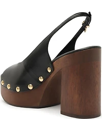 Schutz Rose Studded Leather Slingback Platform Block Heel Sandals