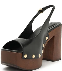 Schutz Rose Studded Leather Slingback Platform Block Heel Sandals