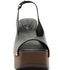 Schutz Rose Studded Leather Slingback Platform Block Heel Sandals