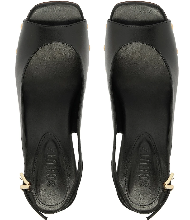 Schutz Rose Studded Leather Slingback Platform Block Heel Sandals