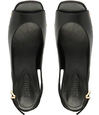 Schutz Rose Studded Leather Slingback Platform Block Heel Sandals