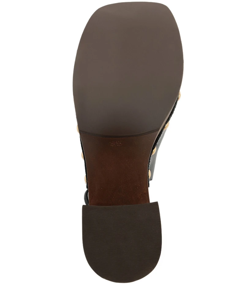 Schutz Rose Studded Leather Slingback Platform Block Heel Sandals
