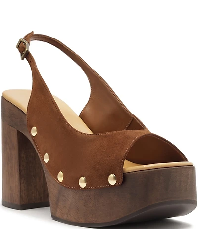 Schutz Rose Studded Suede Slingback Platform Block Heel Sandals