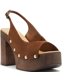 Schutz Rose Studded Suede Slingback Platform Block Heel Sandals