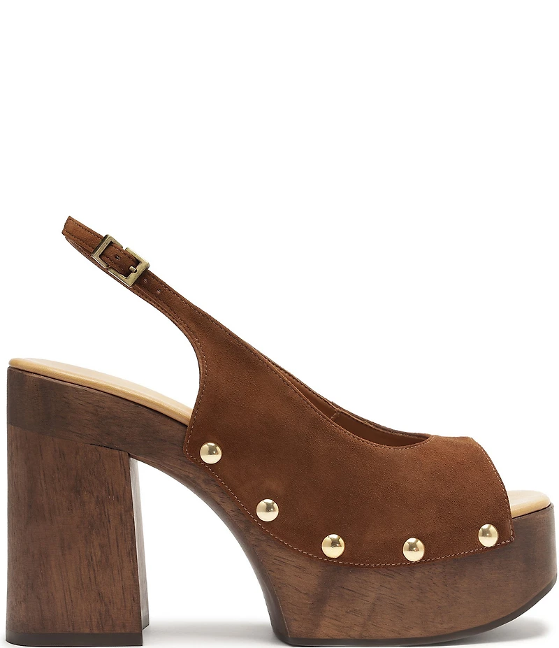 Schutz Rose Studded Suede Slingback Platform Block Heel Sandals