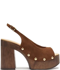Schutz Rose Studded Suede Slingback Platform Block Heel Sandals