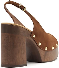 Schutz Rose Studded Suede Slingback Platform Block Heel Sandals