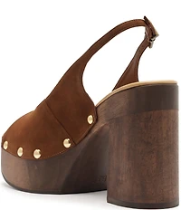 Schutz Rose Studded Suede Slingback Platform Block Heel Sandals