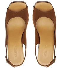 Schutz Rose Studded Suede Slingback Platform Block Heel Sandals