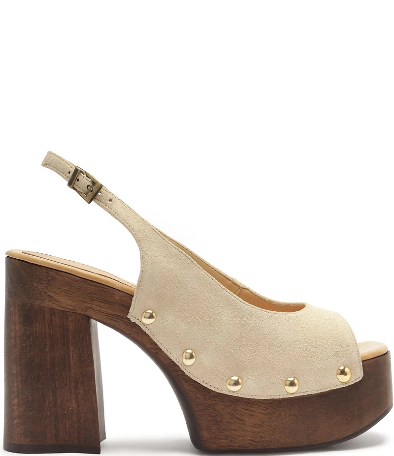 Schutz Rose Studded Suede Slingback Platform Block Heel Sandals