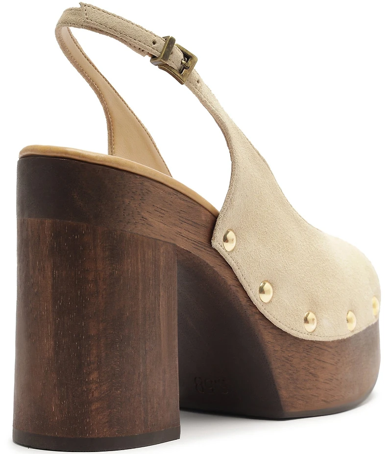 Schutz Rose Studded Suede Slingback Platform Block Heel Sandals