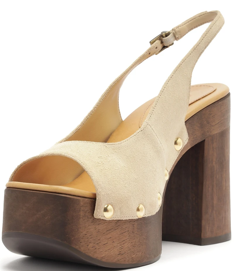 Schutz Rose Studded Suede Slingback Platform Block Heel Sandals