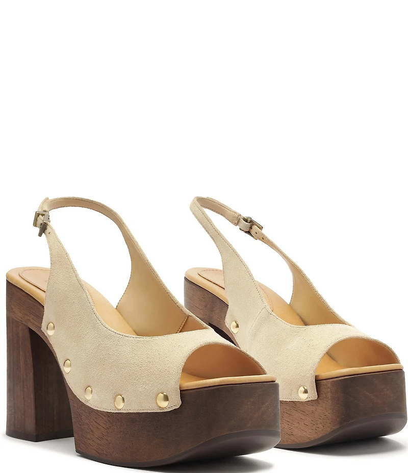 Schutz Rose Studded Suede Slingback Platform Block Heel Sandals