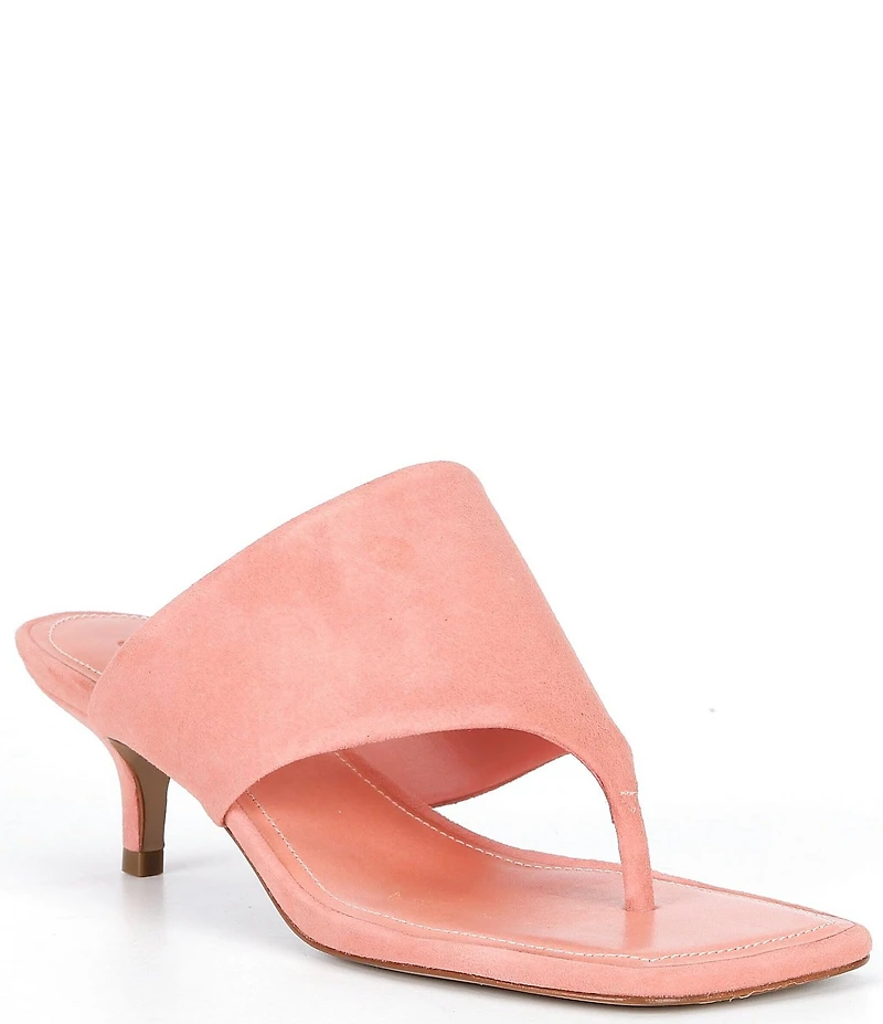 Schutz Sage Mid Stiletto Suede Thong Slide Sandals