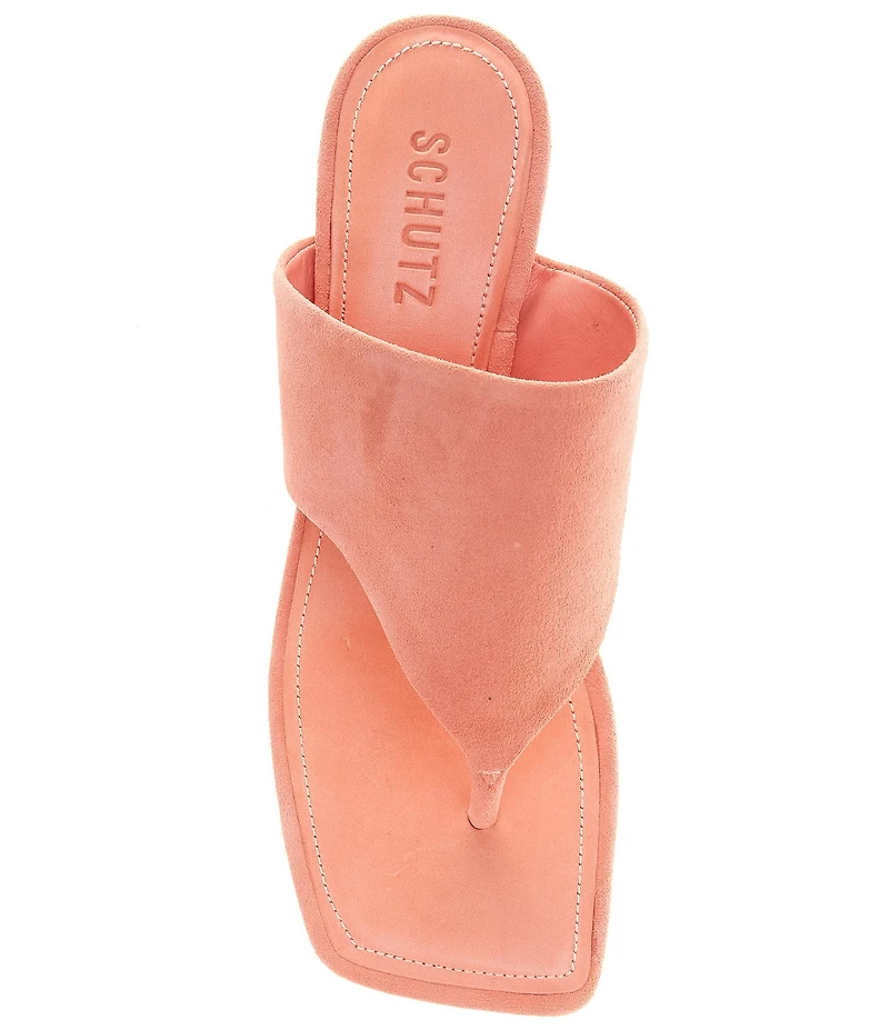 Schutz Sage Mid Stiletto Suede Thong Slide Sandals
