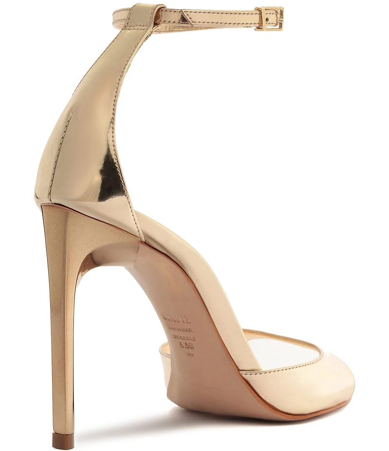 Schutz Scarlett Metallic Leather Ankle Strap High Heel Dress Sandals