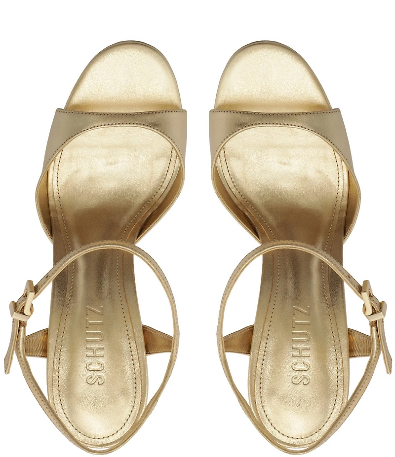 Schutz Scarlett Platform Metallic Leather Dress Sandals