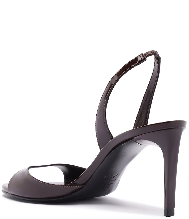 Schutz Scarlett Sling Mid Patent Leather Dress Sandals