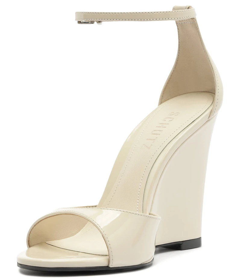 Schutz Scarlett Wedge Patent Leather Ankle Strap Dress Sandals