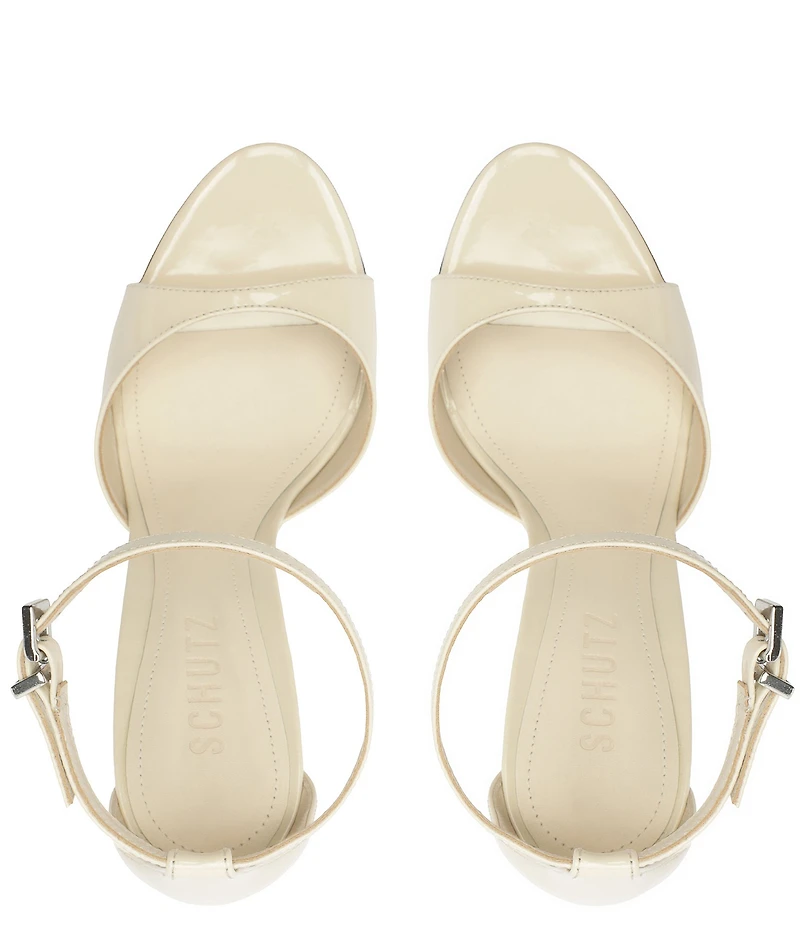 Schutz Scarlett Wedge Patent Leather Ankle Strap Dress Sandals