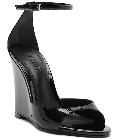Schutz Scarlett Wedge Patent Leather Ankle Strap Dress Sandals